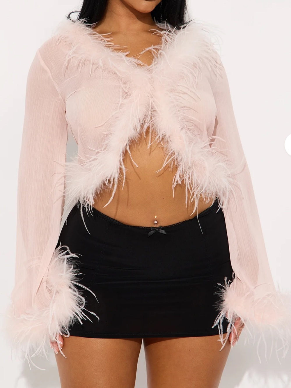 NWT Fashion Nova The Night Is Ours Feather Chiffon Top - Size XS